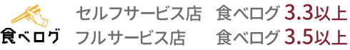 セルフサービス店　食べログ 3.3以上 フルサービス店　食べログ 3.5以上